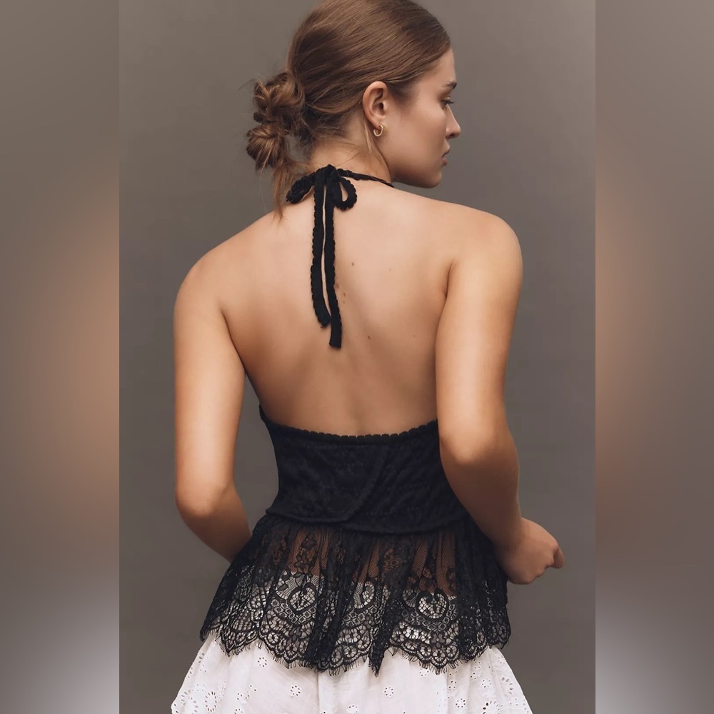 NWT Size XS - Anthropologie Smocked Lace-Trim Halter Tank Top (NWT US$ 88)